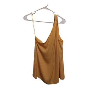 Vince Camuto One Shoulder Knoted Draped Textured Yellow Blouse